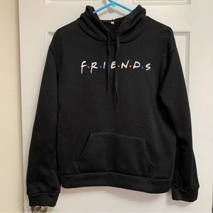 Friends black Hoodie, sitcom TV show sweatshirt with front pouch pocket, large
